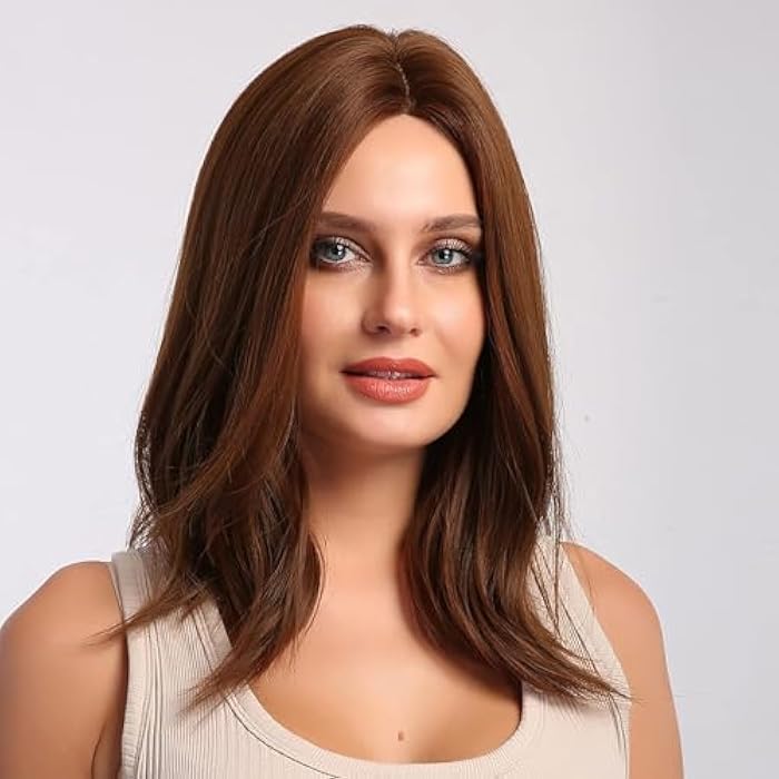 DILLARDS Brown Bob Wig Short Wavy Wigs For Women Middle Part Heat Resistant Fiber Synthetic Wigs For Daily Wear - Image 1